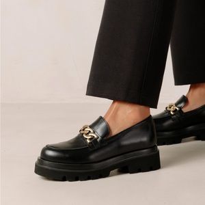 ALOHAS Track Black Leather Loafers